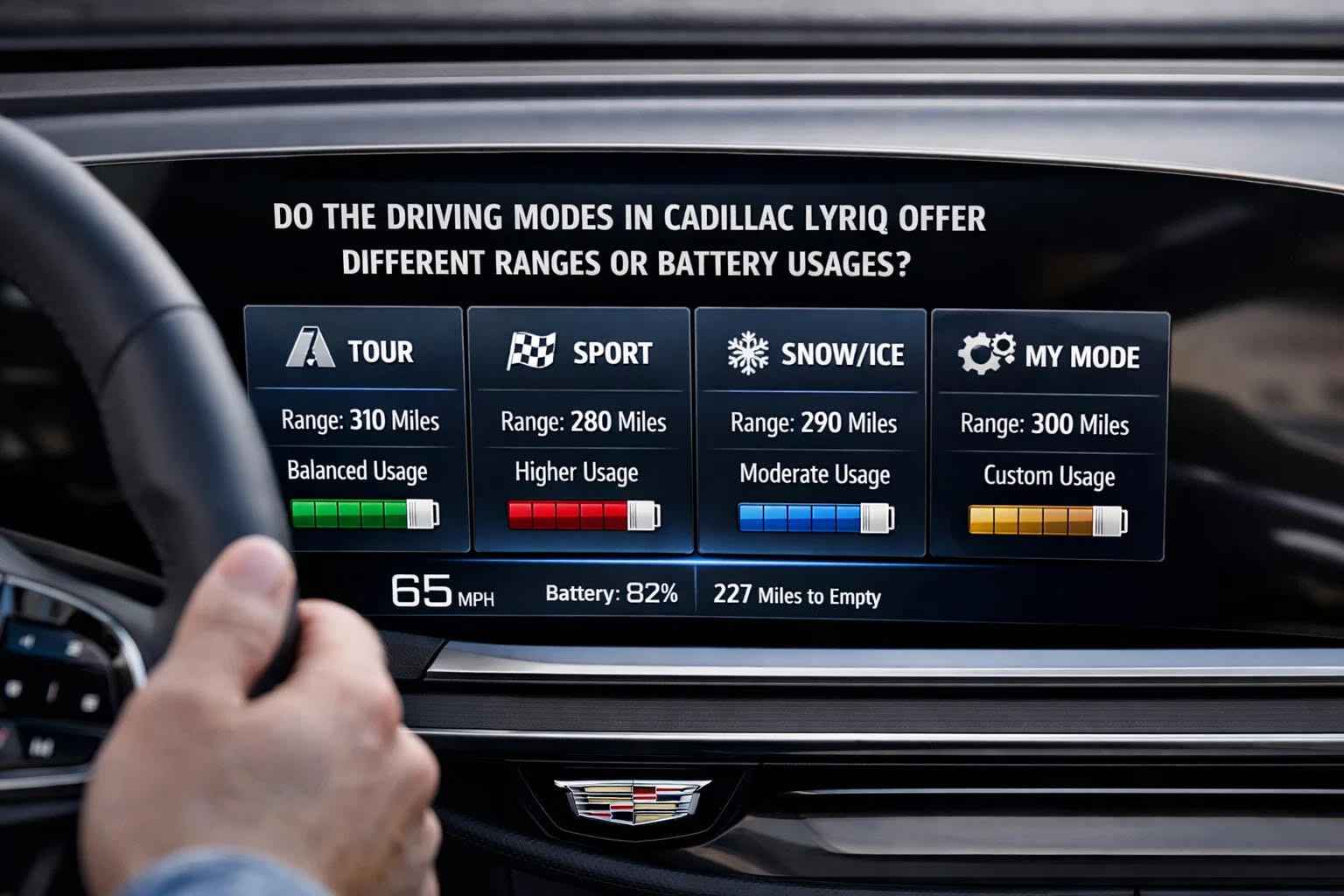 do the driving modes in cadillac lyriq offer different ranges or battery usages?